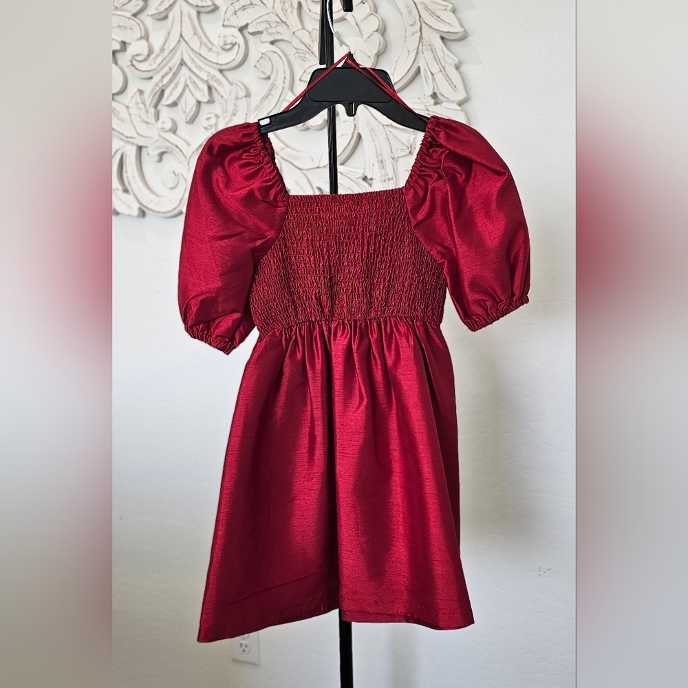 Copper Key Scarlet Red Puff Sleeve Girl's Dress Size 7 NWT - Picture 3 of 4